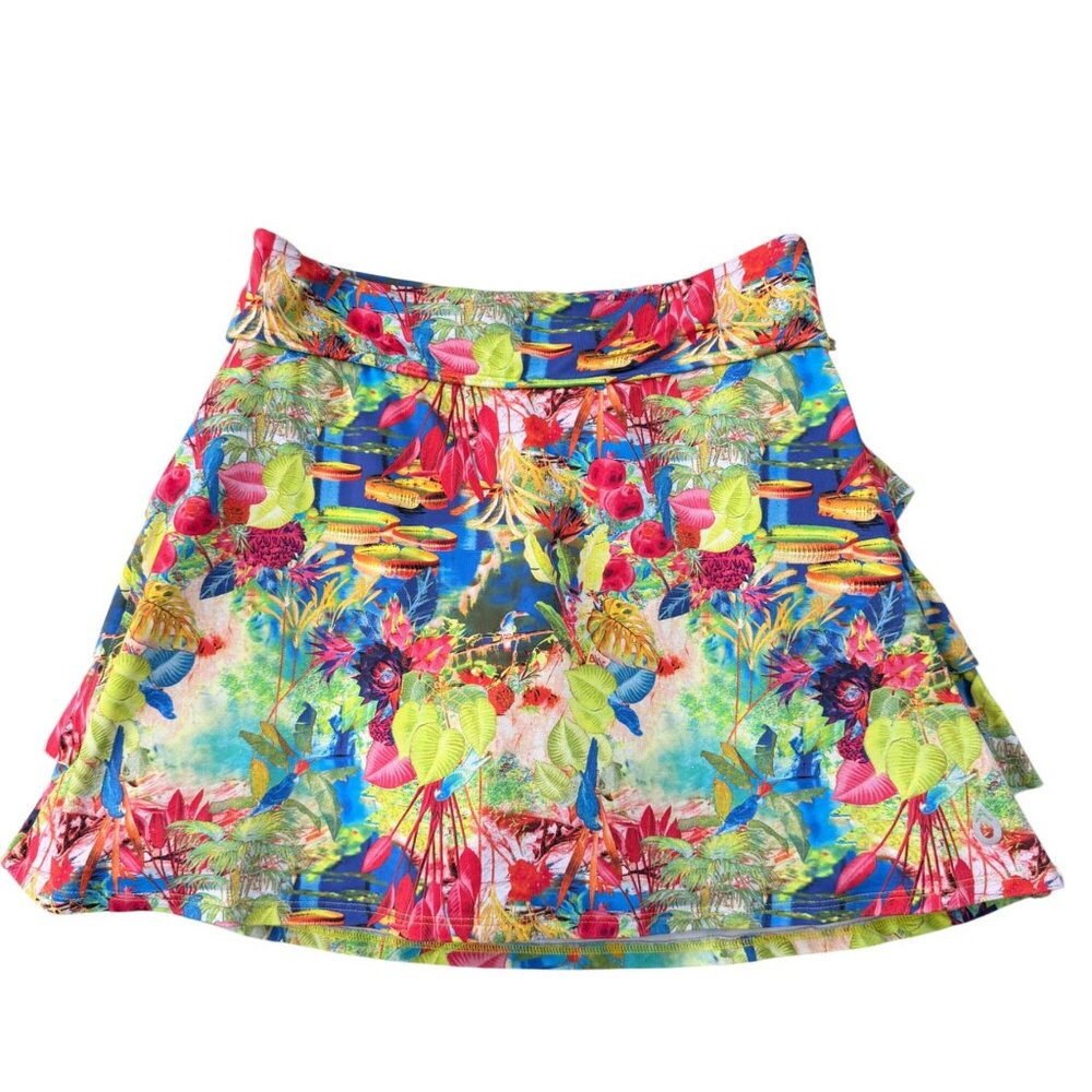 Dona Jo Shakira Skirt Skort Colorful Tropical Print Skirt Size 2 Golf Tennis